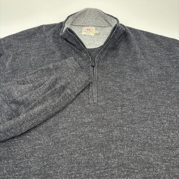 Faherty Mens 2XL Dark Gray 1/4 Zip Long Sleeve Cotton Cashmere Pullover Sweater - Picture 1 of 5